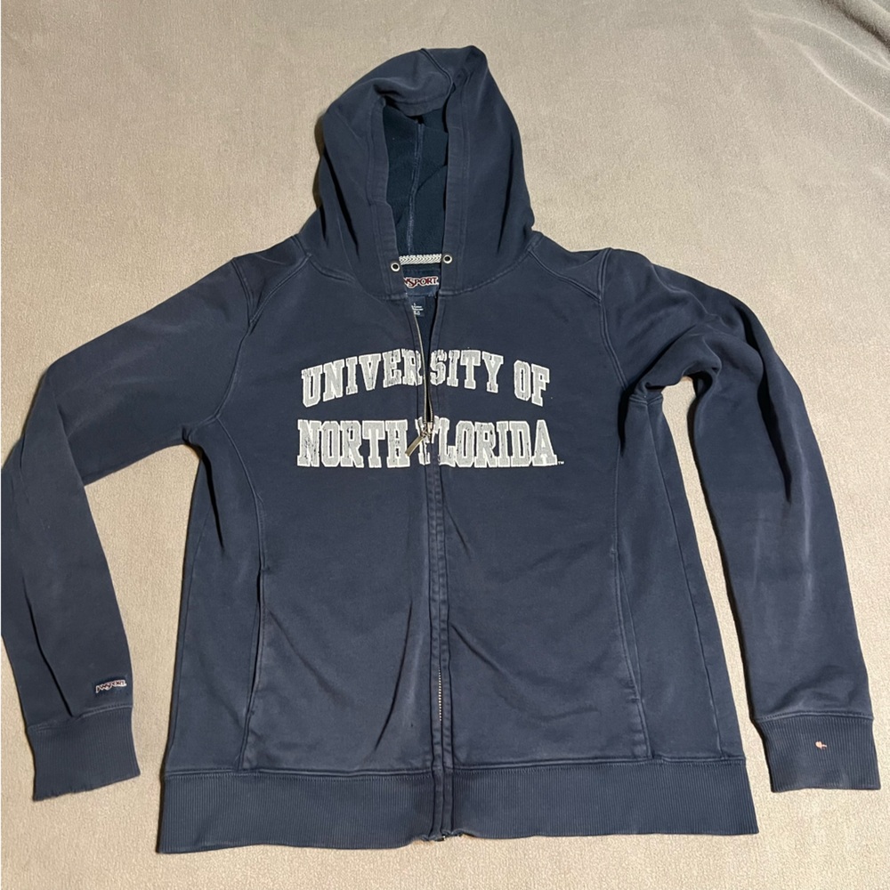 University of North Florida Jansport Navy Full Zip Hoodie Size Large